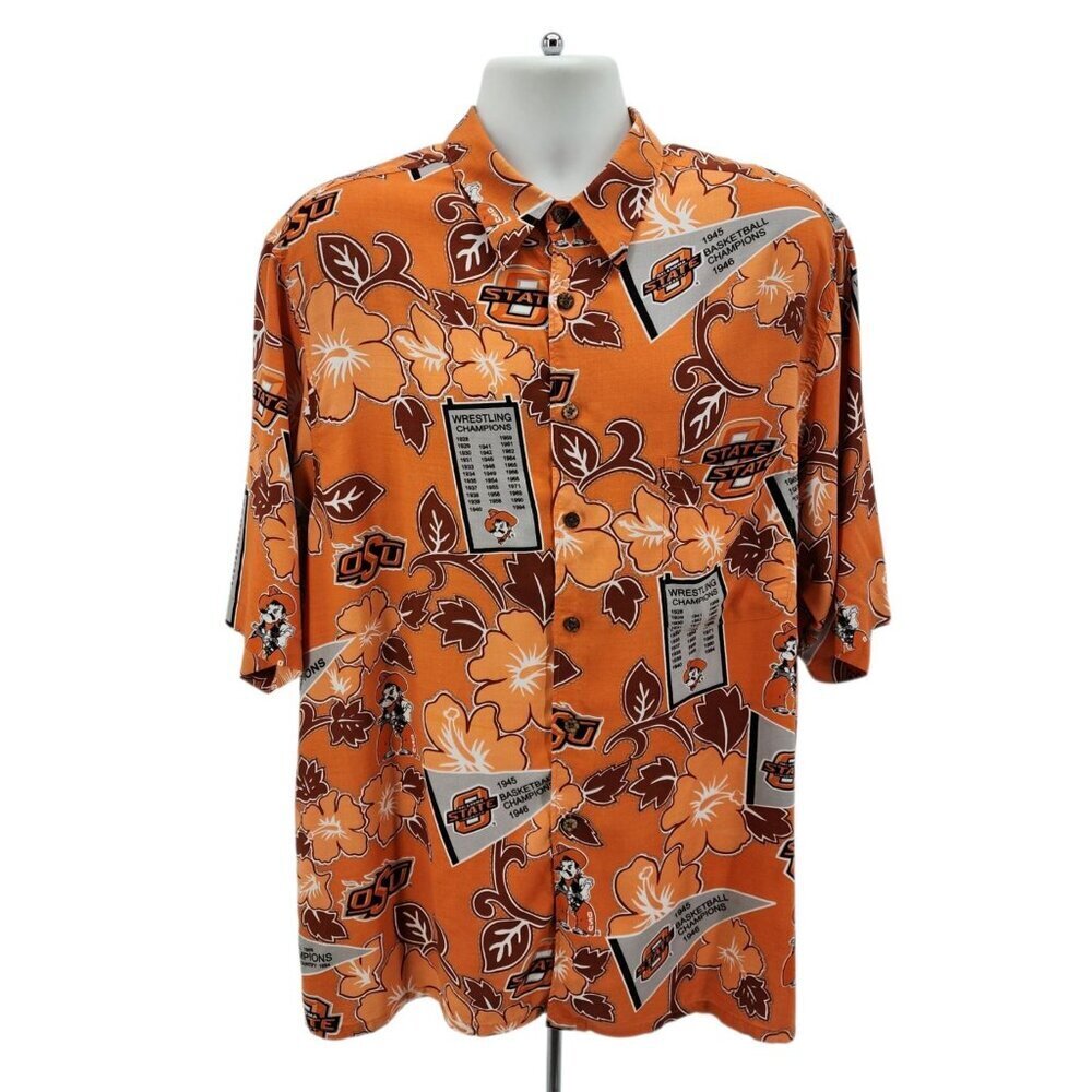 Vintage Reyn Spooner Reyn Sports Mens XL Hawaiian Shirt Oklahoma State OSU Retro